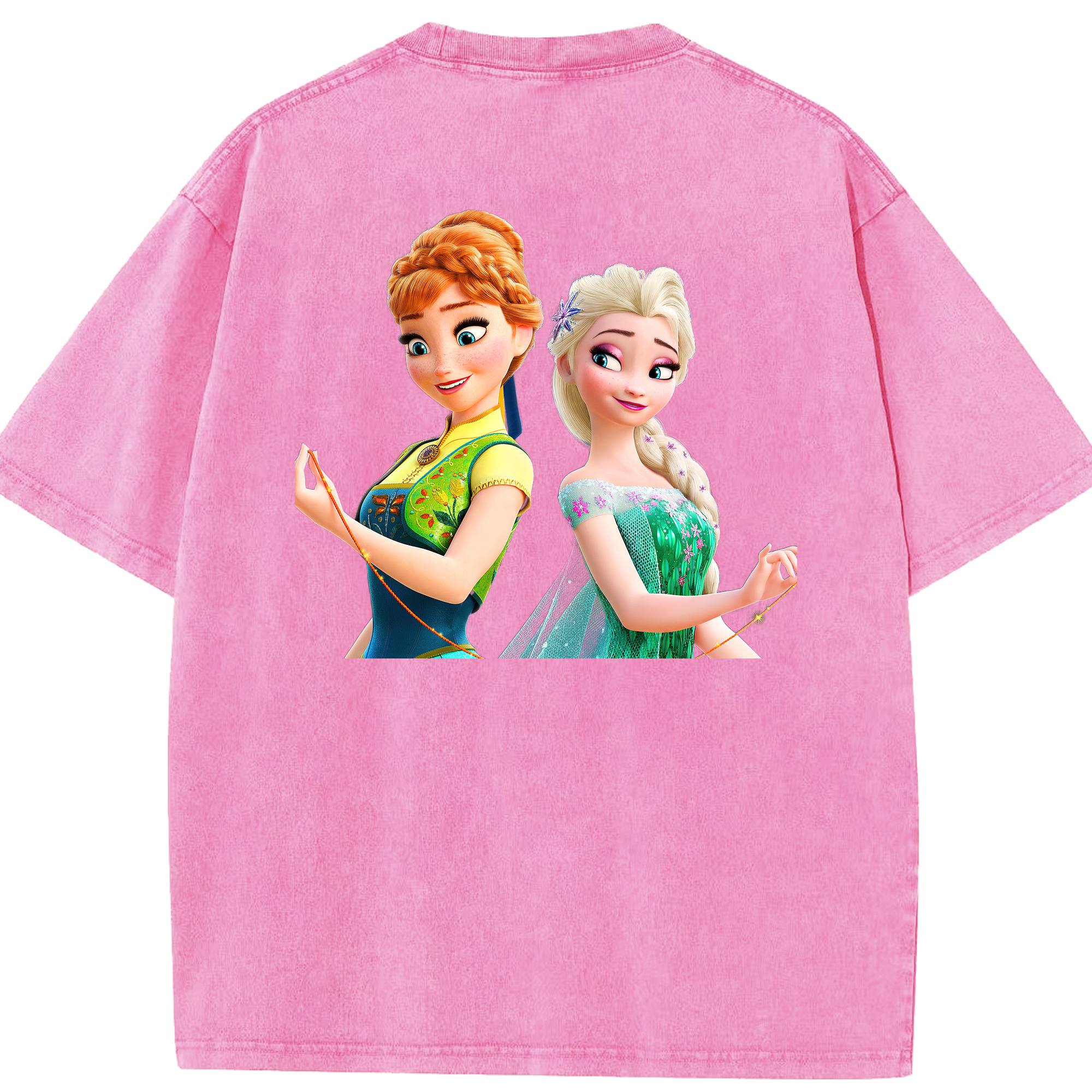 （画像用） アナと雪の女王 アンナ エルサ Frozen Anna Elsa 綿100% ヴィンテージ風 半袖Tシャツ（背面プリント）